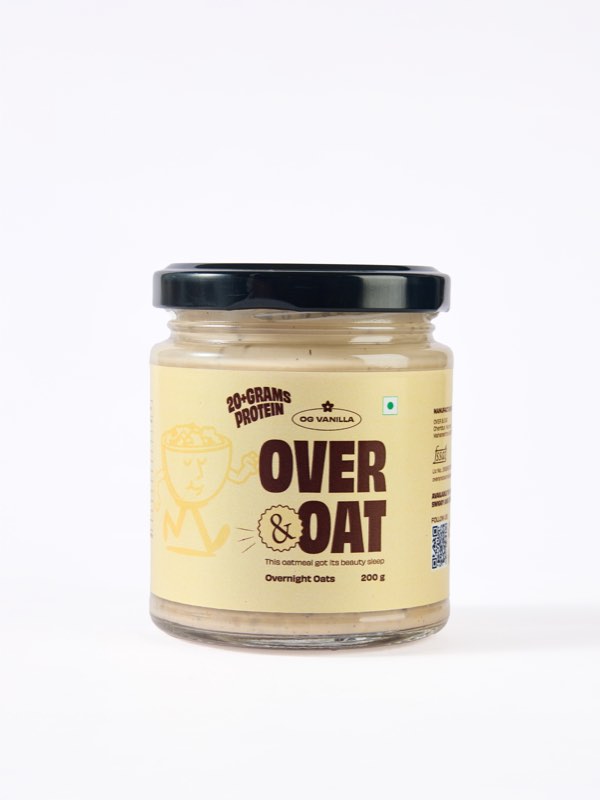 A jar of Over & Oat OG Vanilla overnight oats